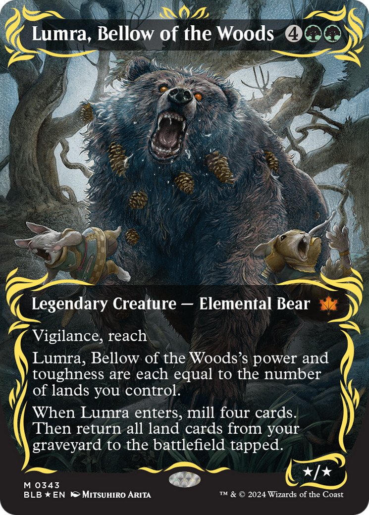 Lumra, Bellow of the Woods (Borderless) (Raised Foil) [Bloomburrow] | Cards and Coasters CA