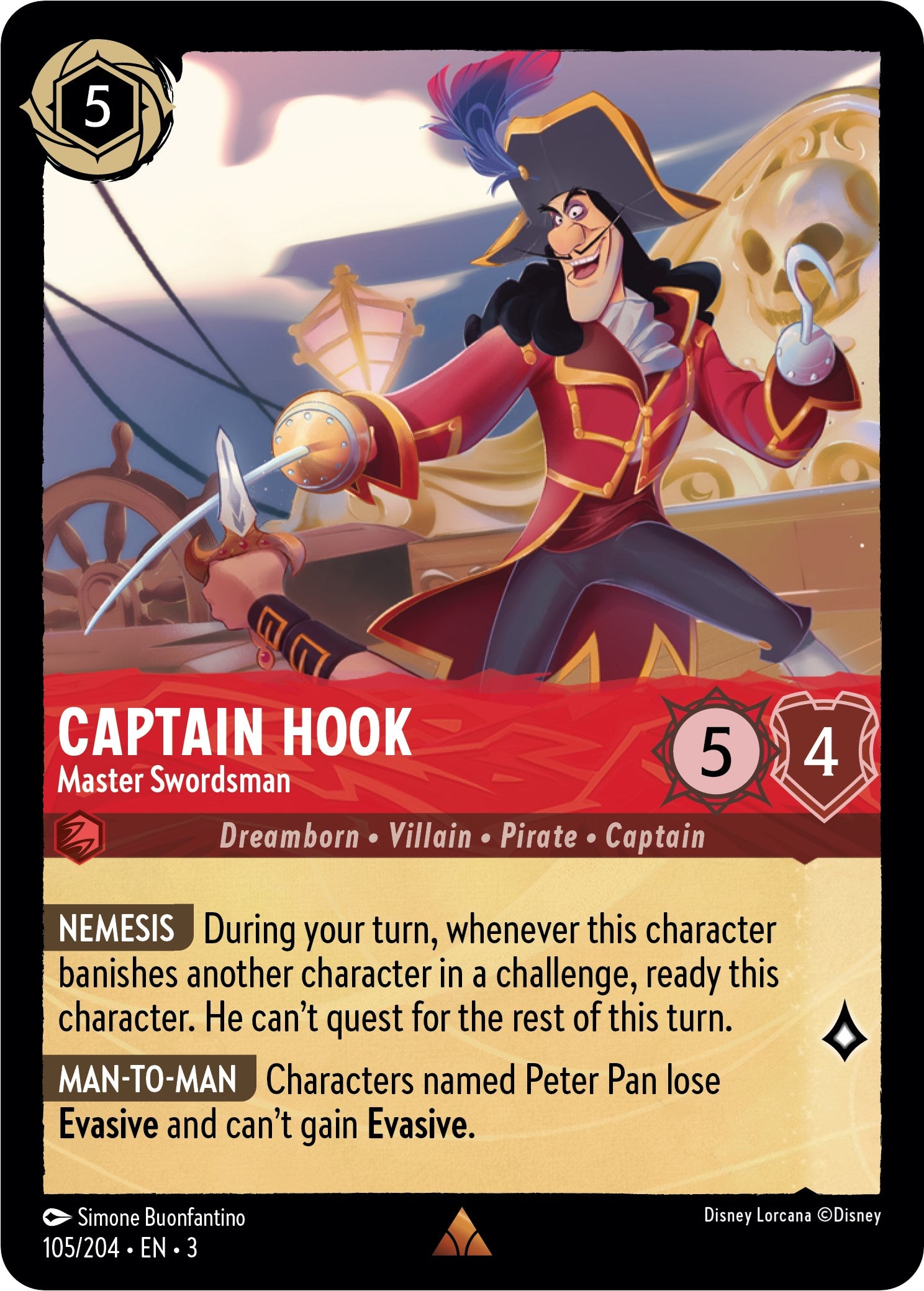 Captain Hook - Master Swordsman (105/204) [Into the Inklands] | Cards and Coasters CA