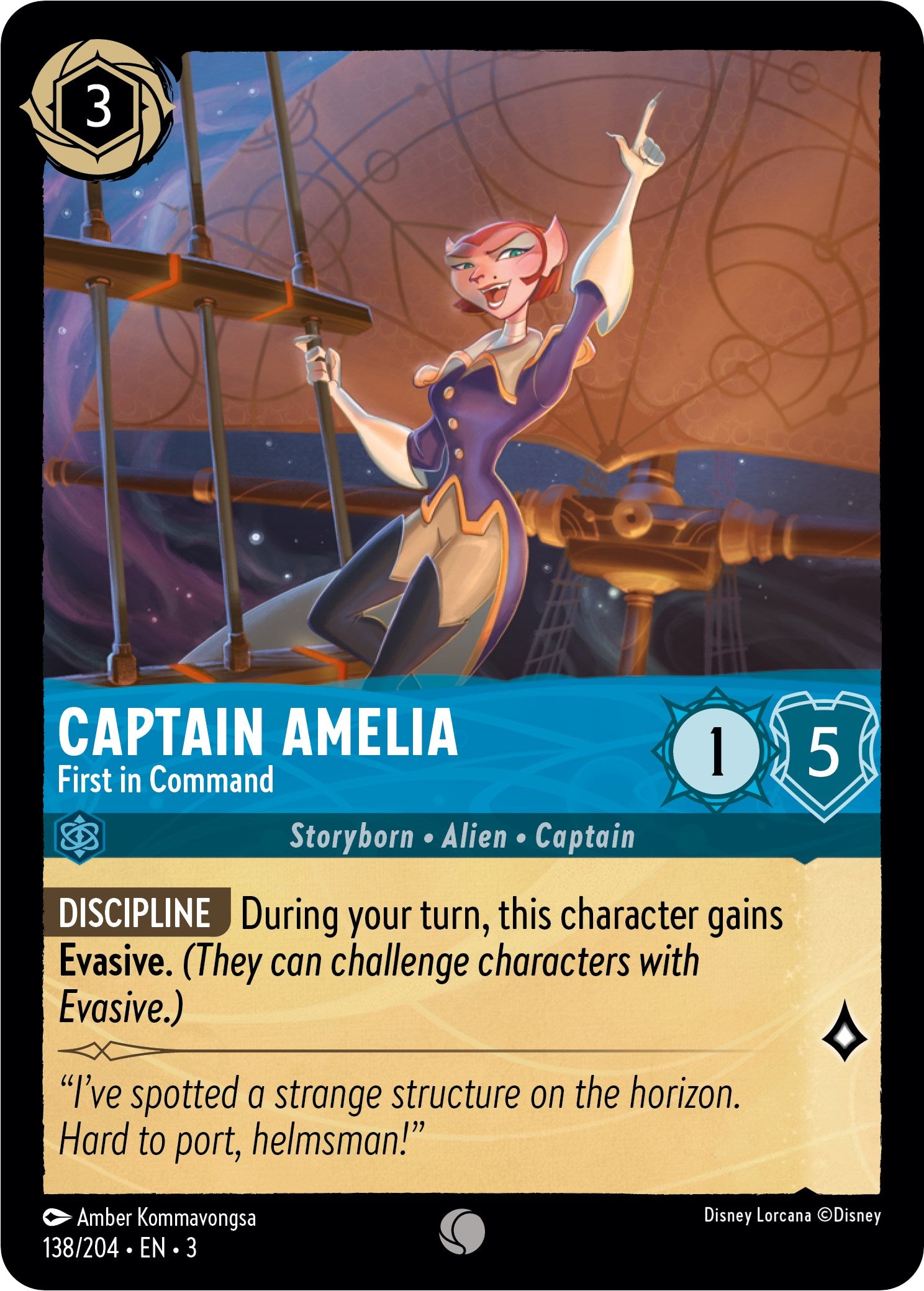 Captain Amelia - First in Command (138//204) [Into the Inklands] | Cards and Coasters CA