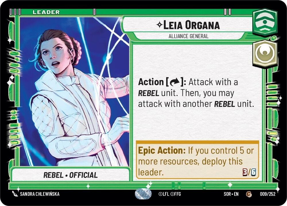 Leia Organa - Alliance General (009/252) [Spark of Rebellion] | Cards and Coasters CA