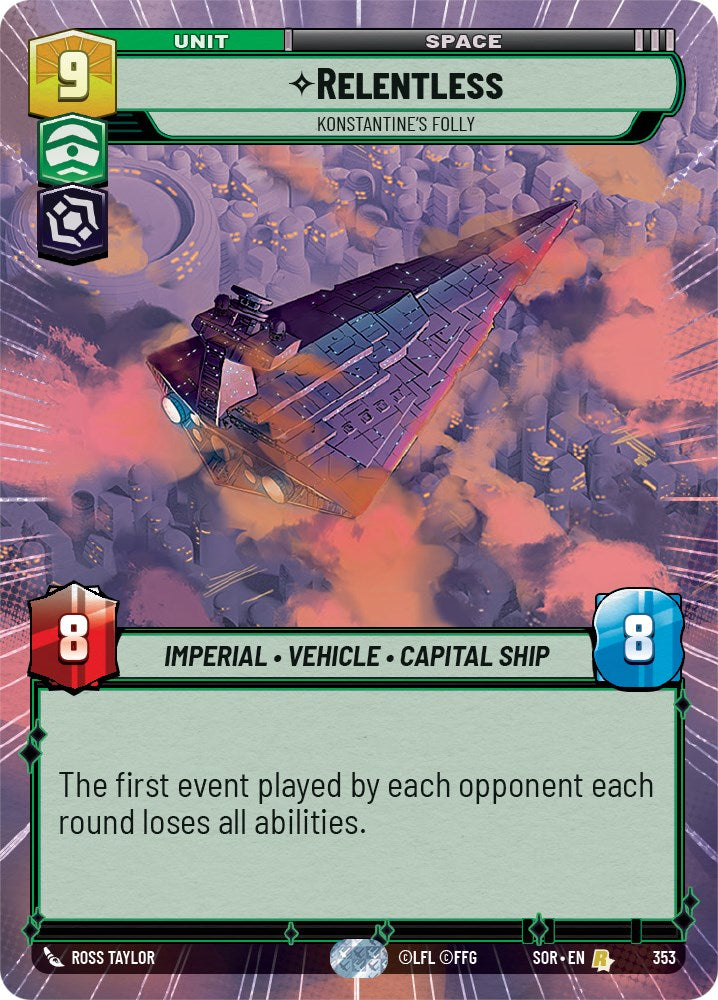 Relentless - Konstantine's Folly (Hyperspace) (353) [Spark of Rebellion] | Cards and Coasters CA