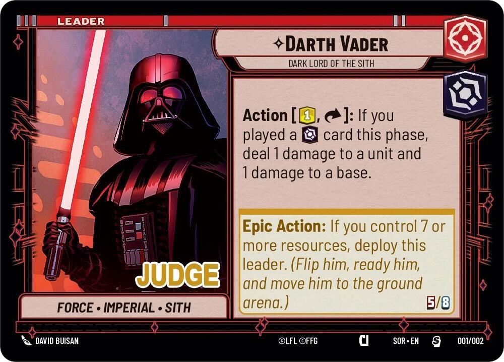 Darth Vader - Dark Lord of the Sith (001/002) (Judge Promo) (001/002) [Spark of Rebellion Promos] | Cards and Coasters CA