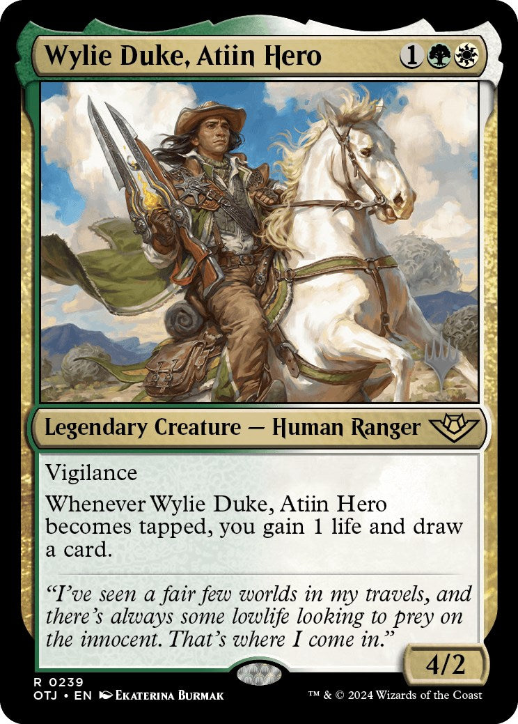 Wylie Duke, Atiin Hero (Promo Pack) [Outlaws of Thunder Junction Promos] | Cards and Coasters CA