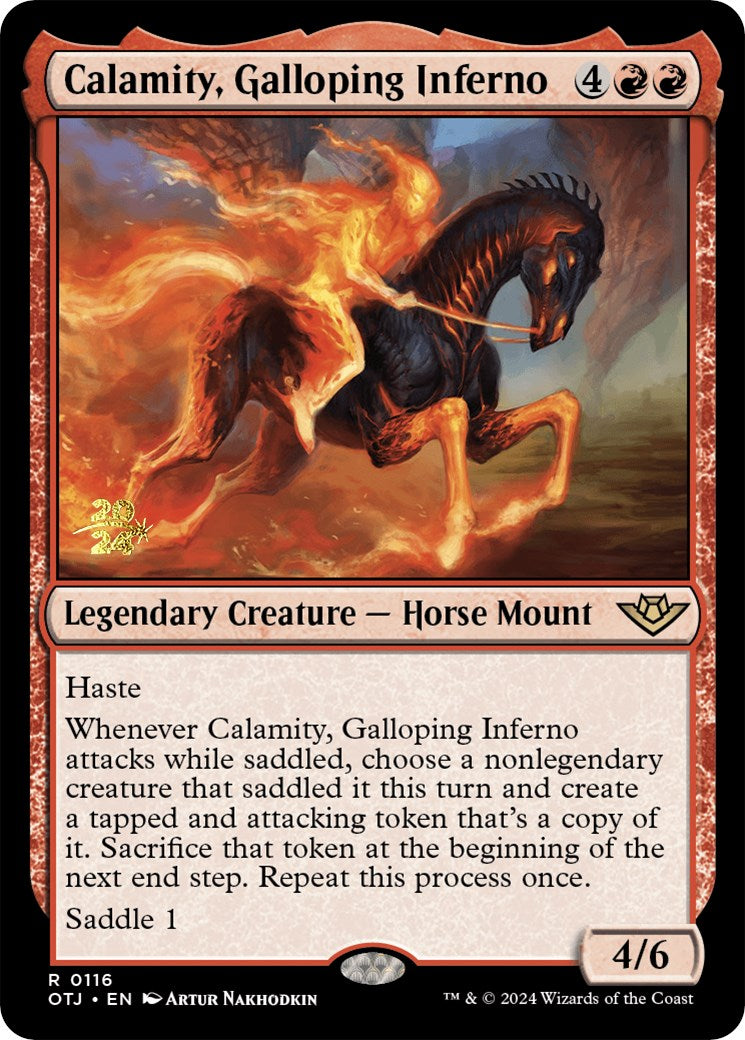 Calamity, Galloping Inferno [Outlaws of Thunder Junction Prerelease Promos] | Cards and Coasters CA