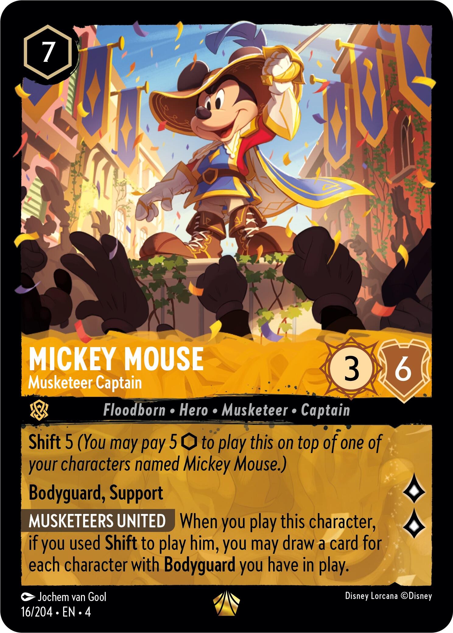 Mickey Mouse - Musketeer Captain (16/204) [Ursula's Return] | Cards and Coasters CA