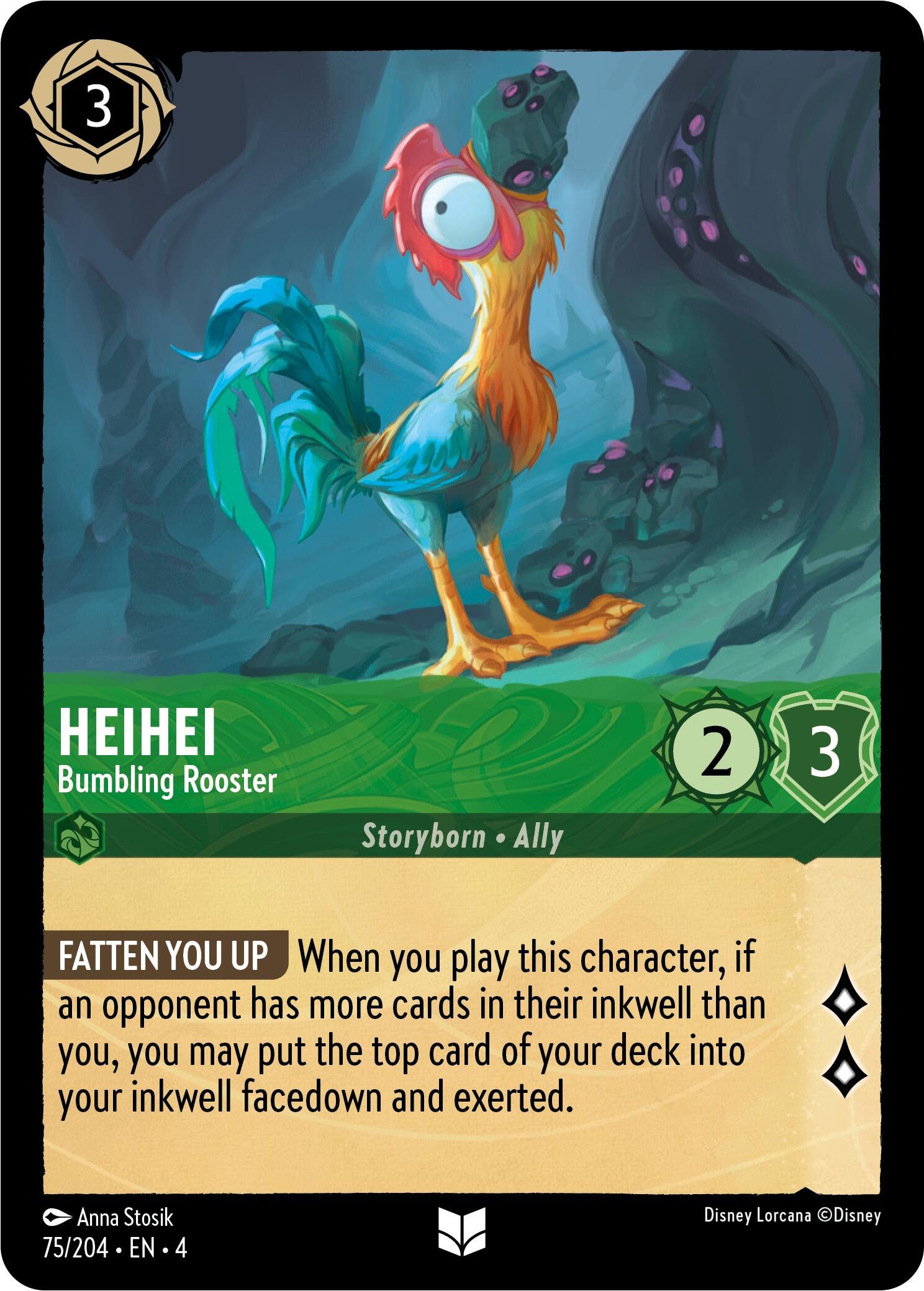 Heihei - Bumbling Rooster (75/204) [Ursula's Return] | Cards and Coasters CA