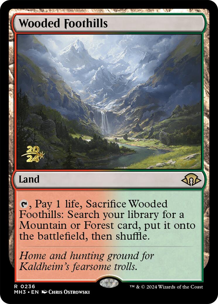 Wooded Foothills [Modern Horizons 3 Prerelease Promos] | Cards and Coasters CA