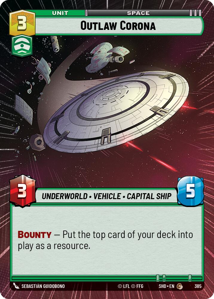 Outlaw Corona (385) (Hyperspace) (385) [Shadows of the Galaxy] | Cards and Coasters CA
