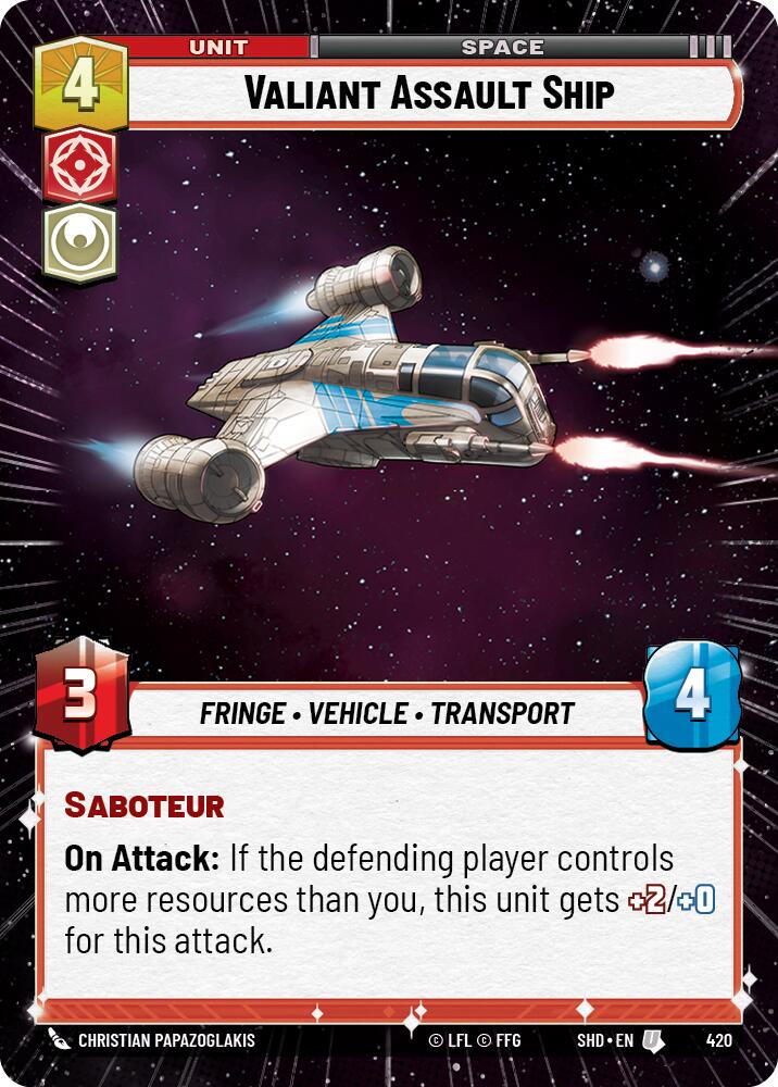 Valiant Assault Ship (420) (Hyperspace) (420) [Shadows of the Galaxy] | Cards and Coasters CA