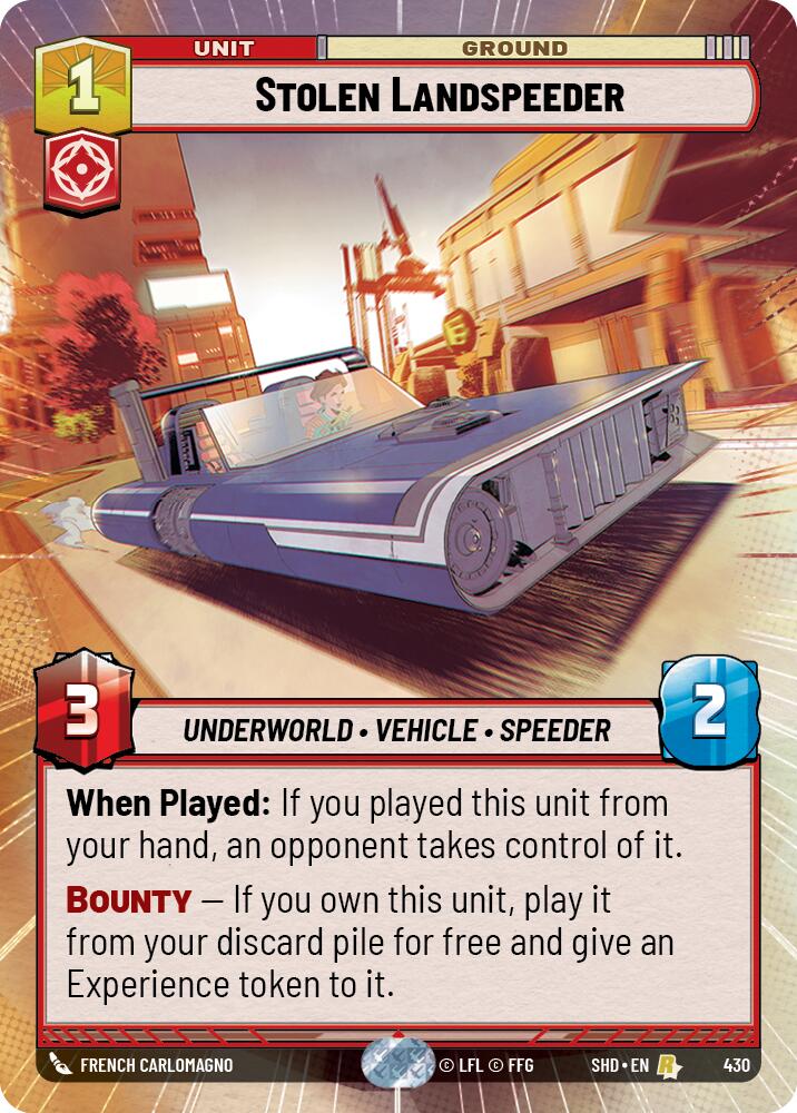 Stolen Landspeeder (430) (Hyperspace) (430) [Shadows of the Galaxy] | Cards and Coasters CA