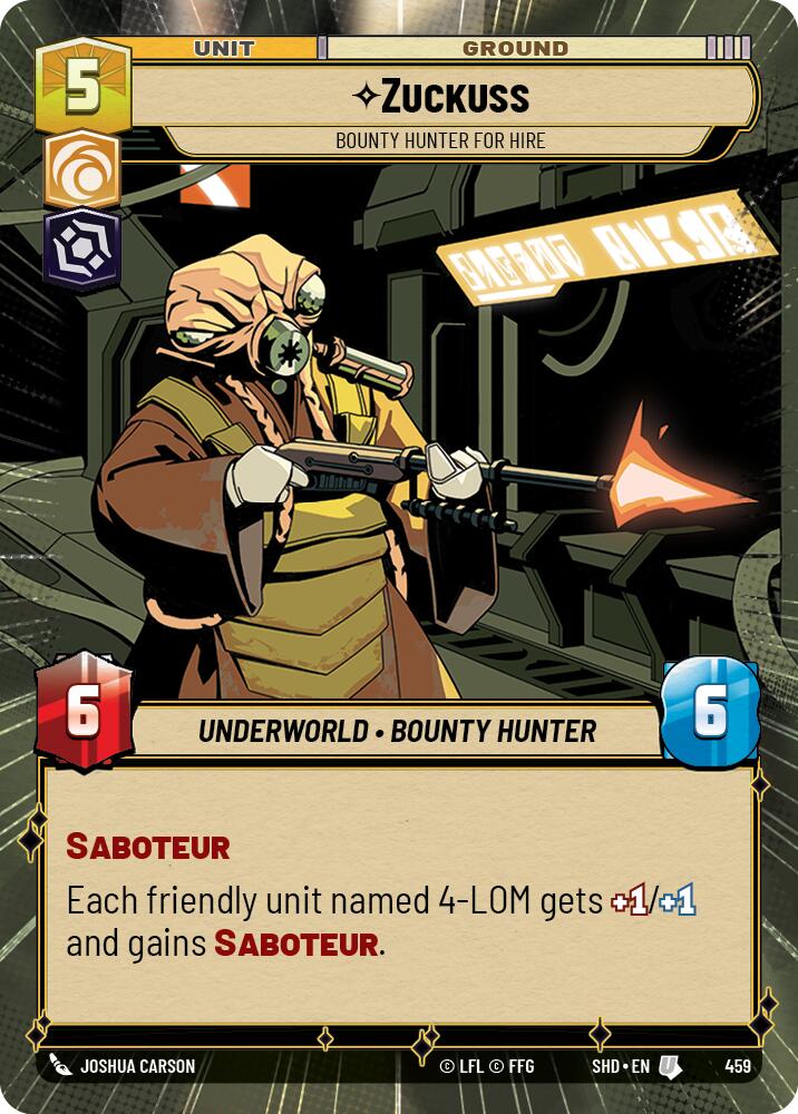 Zuckuss - Bounty Hunter for Hire (Hyperspace) (459) [Shadows of the Galaxy] | Cards and Coasters CA