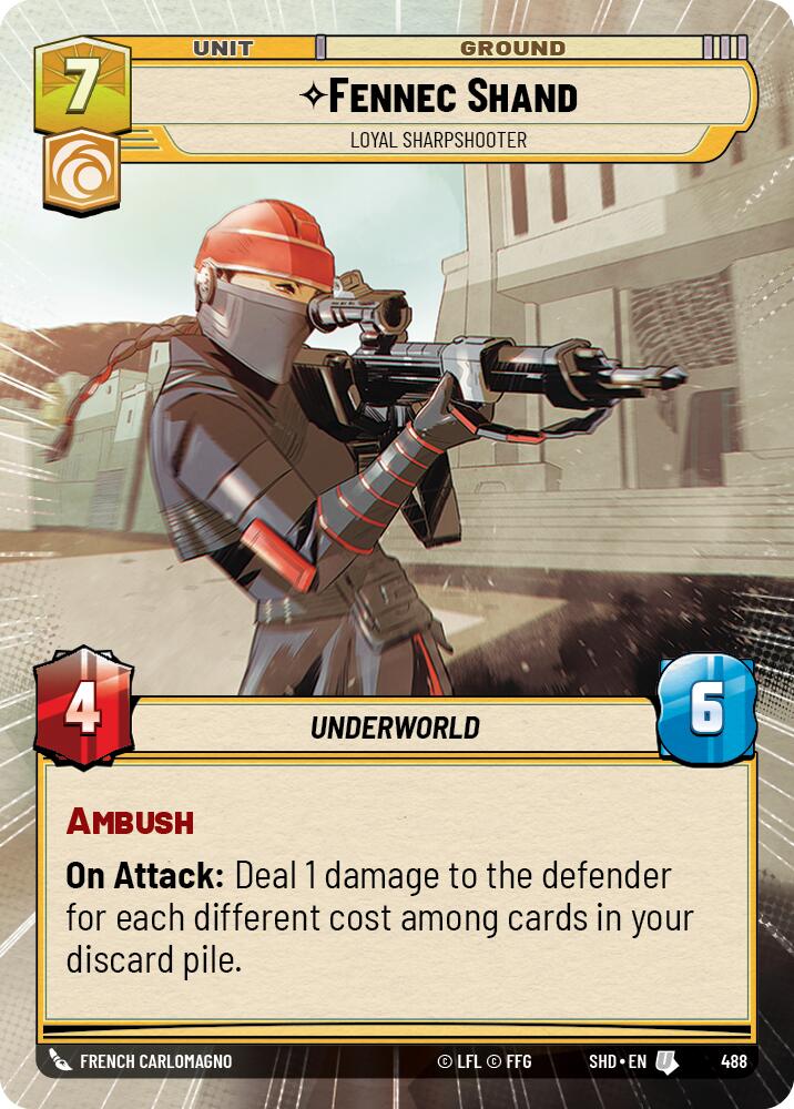 Fennec Shand - Loyal Sharpshooter (488) (Hyperspace) (488) [Shadows of the Galaxy] | Cards and Coasters CA