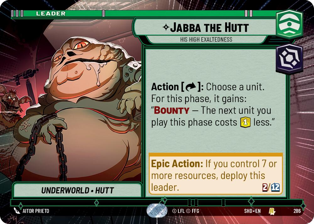 Jabba the Hutt - His High Exaltedness (286) (Hyperspace) (286) [Shadows of the Galaxy] | Cards and Coasters CA