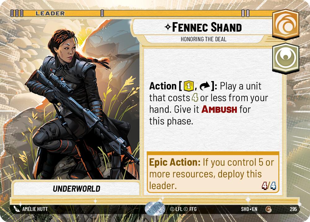 Fennec Shand - Honoring the Deal (295) (Hyperspace) (295) [Shadows of the Galaxy] | Cards and Coasters CA
