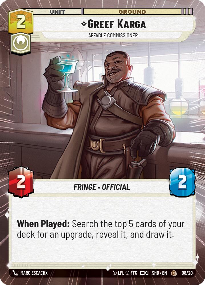 Greef Karga - Affable Commissioner (Hyperspace) (08/20) [Shadows of the Galaxy: Weekly Play] | Cards and Coasters CA