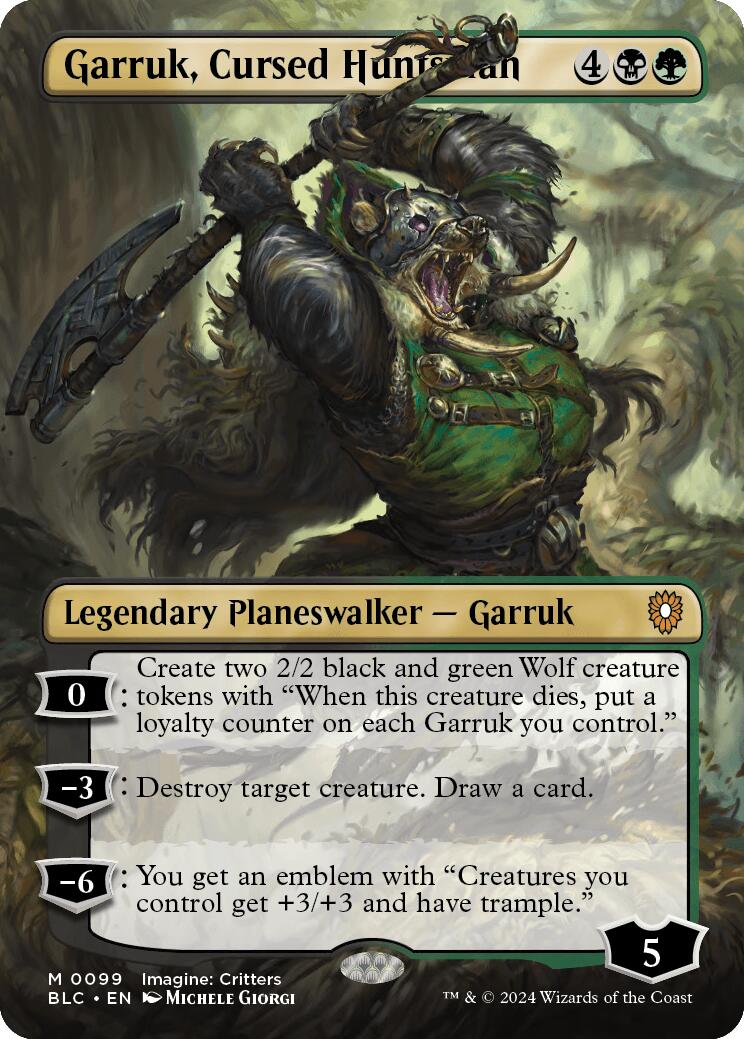 Garruk, Cursed Huntsman (Borderless) [Bloomburrow Commander] | Cards and Coasters CA