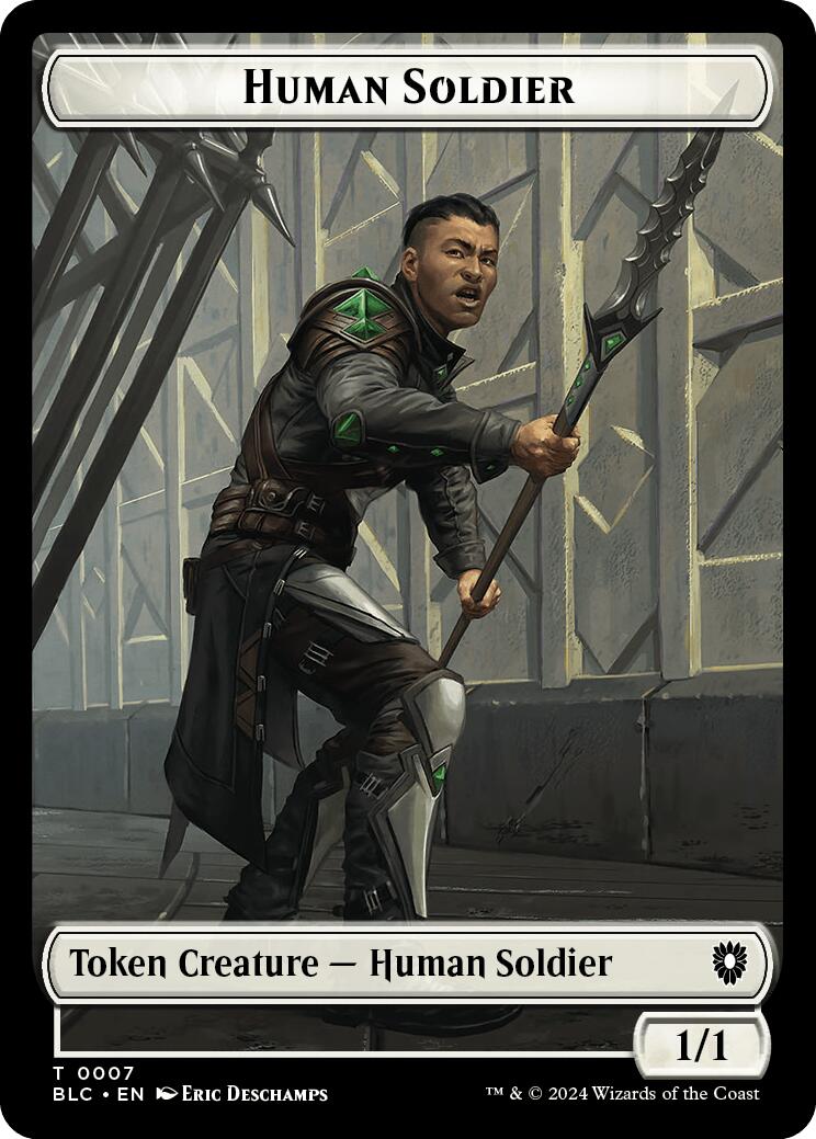 Human Soldier // Wolf (035) Double-Sided Token [Bloomburrow Commander Tokens] | Cards and Coasters CA