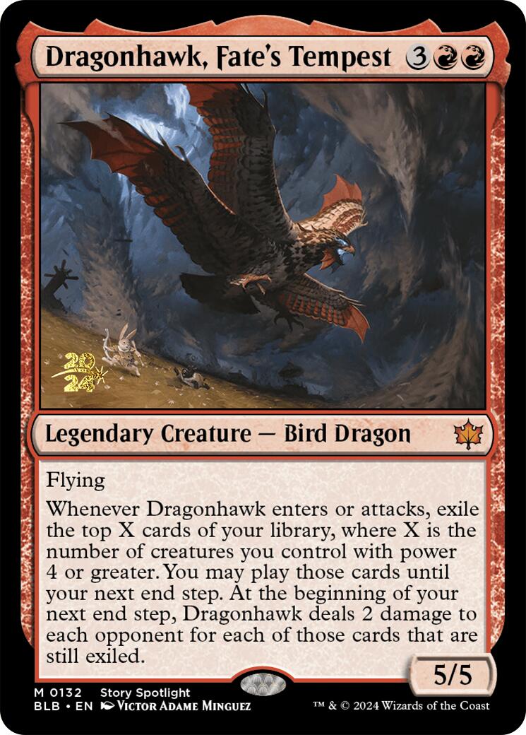 Dragonhawk, Fate's Tempest [Bloomburrow Prerelease Promos] | Cards and Coasters CA