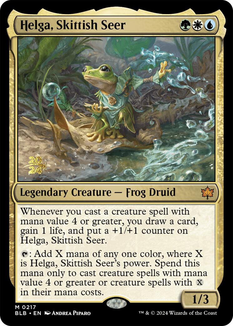 Helga, Skittish Seer [Bloomburrow Prerelease Promos] | Cards and Coasters CA