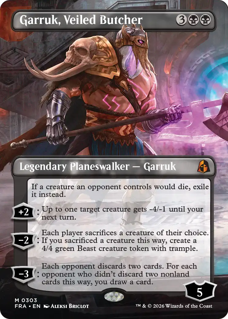 Garruk, Veiled Butcher (Borderless) [Reality Fracture] | Cards and Coasters CA