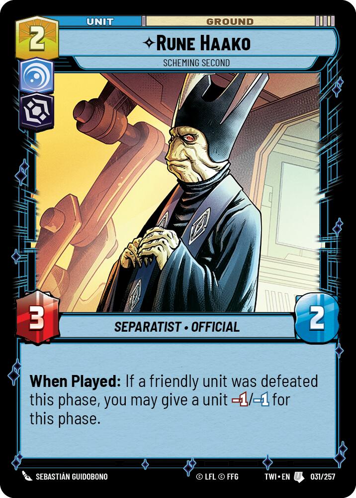 Rune Haako - Scheming Second (031/257) (031/257) [Twilight of the Republic] | Cards and Coasters CA