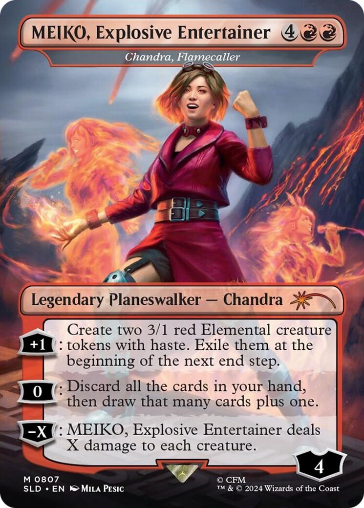 MEIKO, Explosive Entertainer - Chandra, Flamecaller (Rainbow Foil) [Secret Lair Drop Series] | Cards and Coasters CA