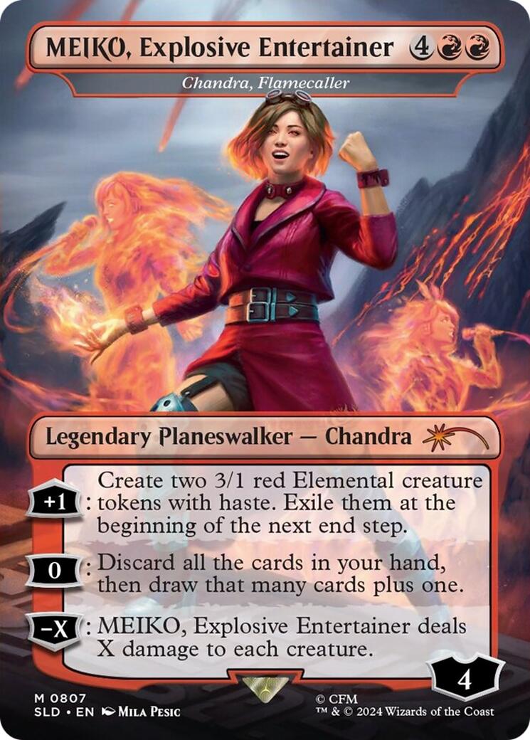 MEIKO, Explosive Entertainer - Chandra, Flamecaller (Rainbow Foil) (Japanese) [Secret Lair Drop Series] | Cards and Coasters CA