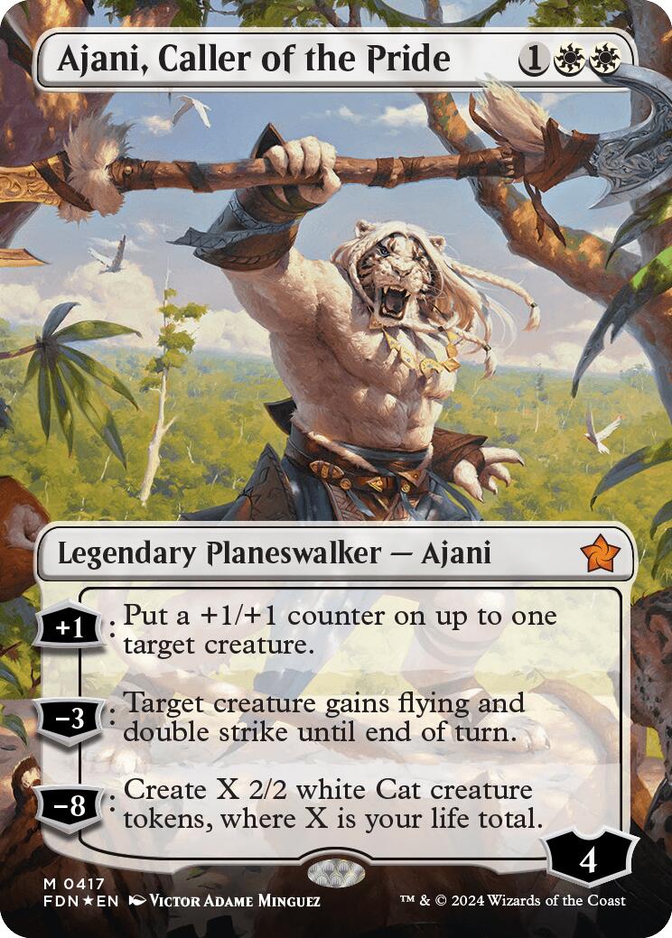 Ajani, Caller of the Pride (Borderless) (Mana Foil) [Foundations] | Cards and Coasters CA