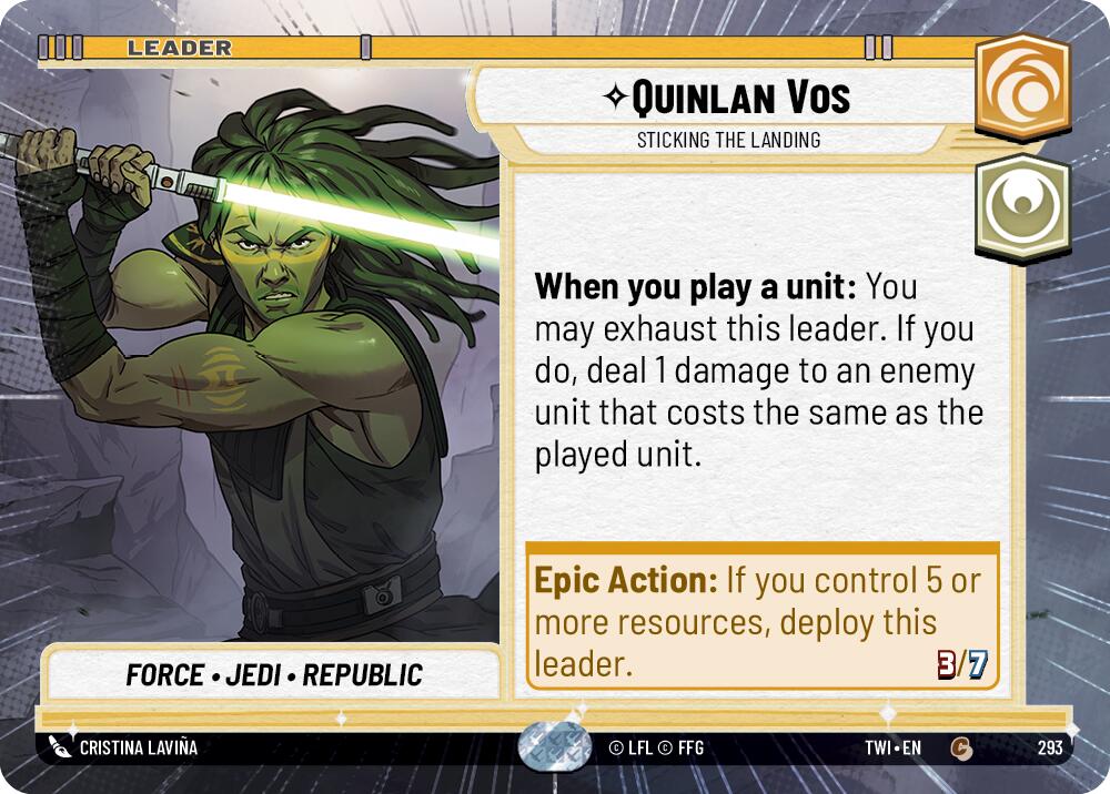 Quinlan Vos - Sticking the Landing (293) (Hyperspace) (293) [Twilight of the Republic] | Cards and Coasters CA