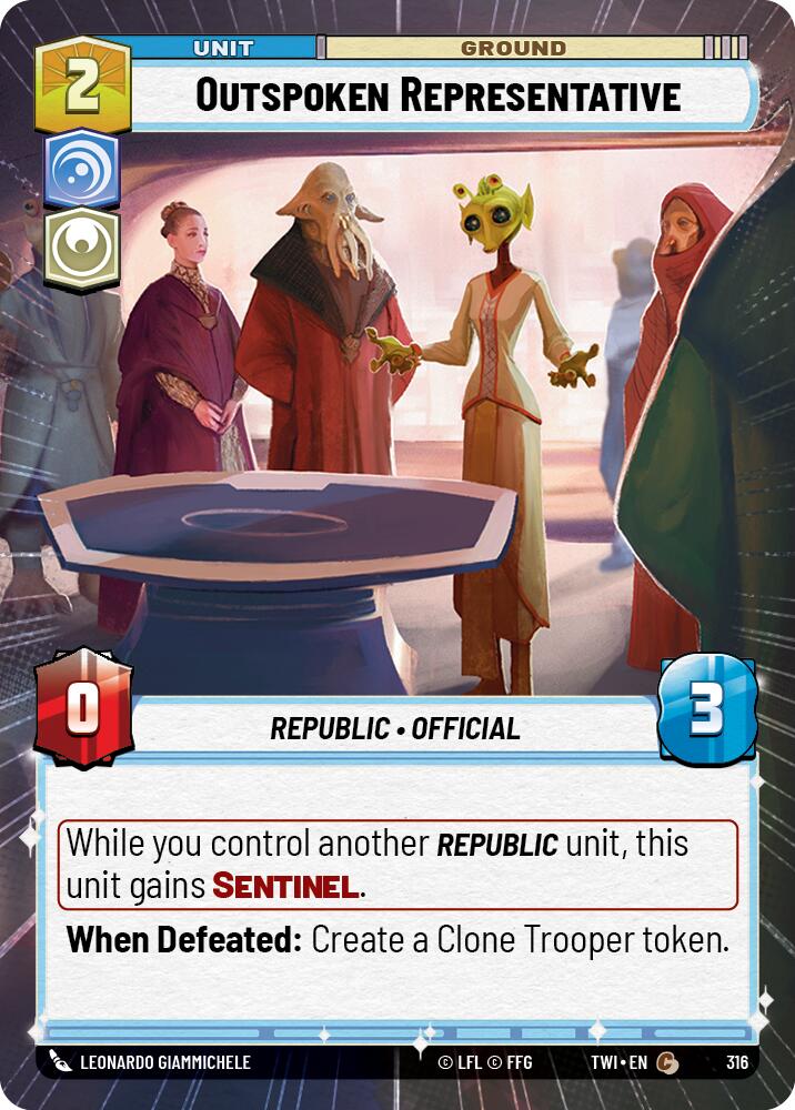 Outspoken Representative (316) (Hyperspace) (316) [Twilight of the Republic] | Cards and Coasters CA