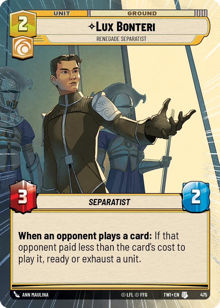 Lux Bonteri - Renegade Separatist (475) (Hyperspace) (475) [Twilight of the Republic] | Cards and Coasters CA