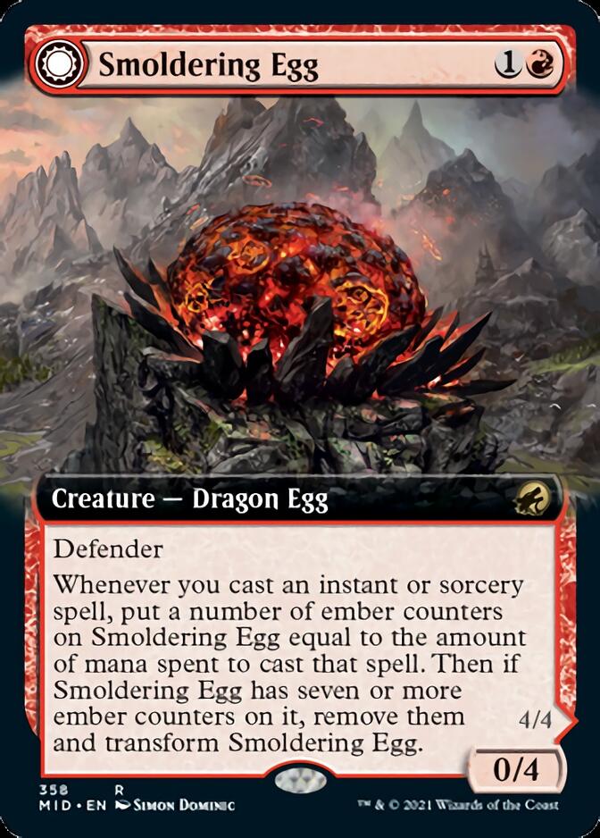 Smoldering Egg // Ashmouth Dragon (Extended Art) [Innistrad: Midnight Hunt] | Cards and Coasters CA