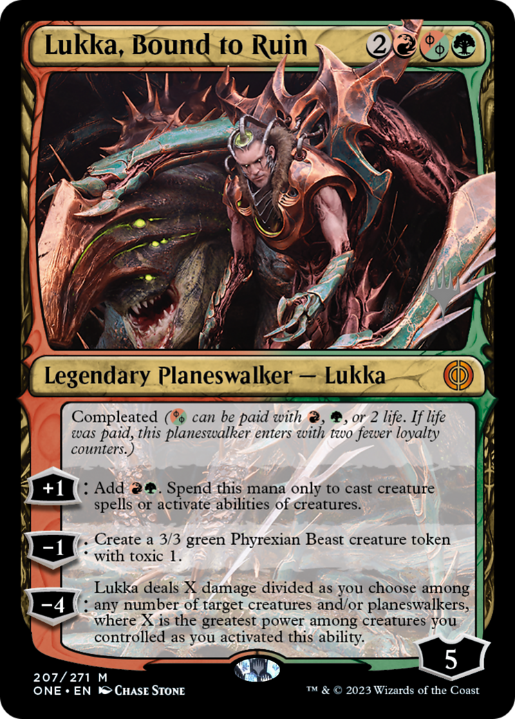 Lukka, Bound to Ruin (Promo Pack) [Phyrexia: All Will Be One Promos] | Cards and Coasters CA