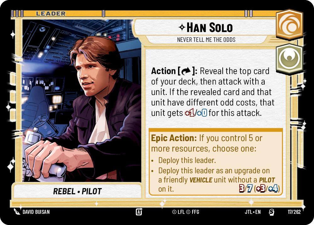 Han Solo - Never Tell Me the Odds (017/262) (017/257) [Jump to Lightspeed] | Cards and Coasters CA