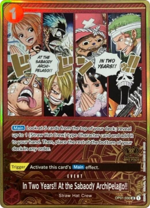 In Two Years!! At the Sabaody Archipelago!! (Japanese Version 2nd Anniversary Set) [One Piece Promotion Cards] | Cards and Coasters CA