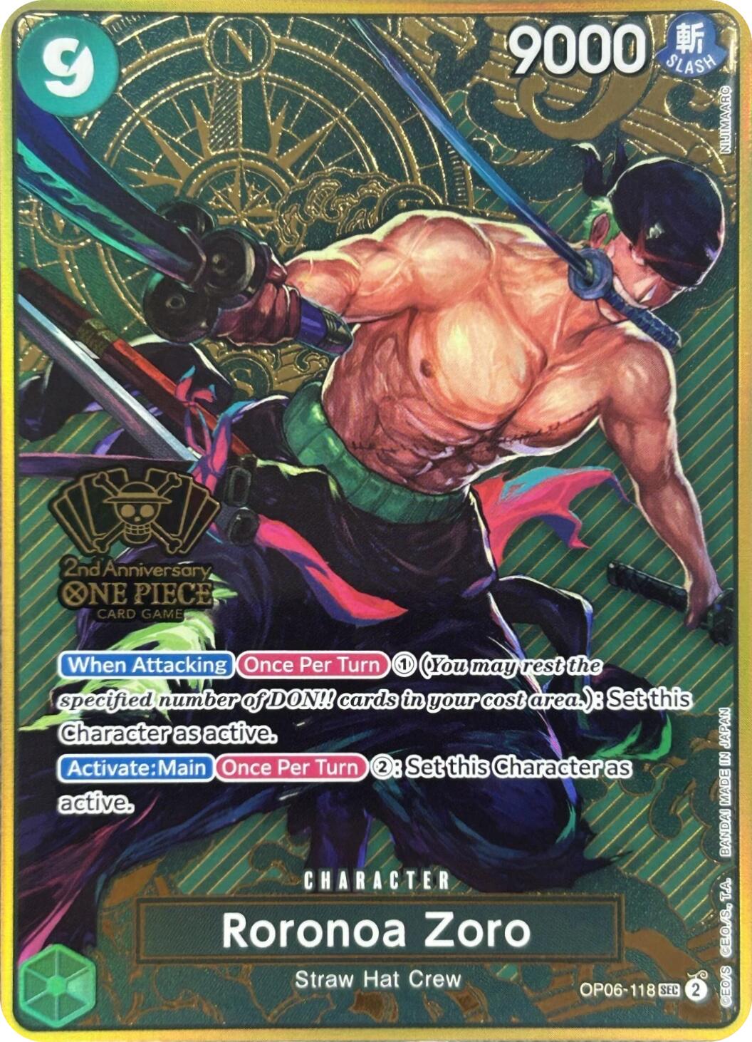 Roronoa Zoro (Japanese Version 2nd Anniversary Set) [One Piece Promotion Cards] | Cards and Coasters CA