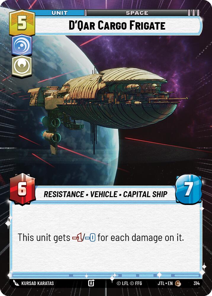 D'Qar Cargo Frigate (314) (Hyperspace) (314) [Jump to Lightspeed] | Cards and Coasters CA
