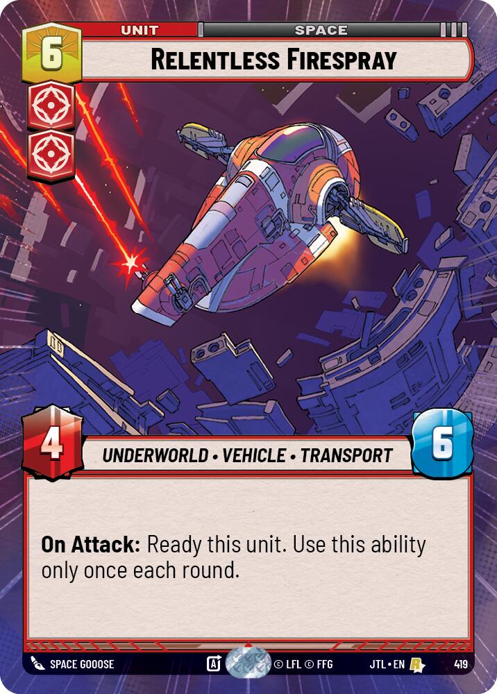 Relentless Firespray (419) (Hyperspace) (419) [Jump to Lightspeed] | Cards and Coasters CA