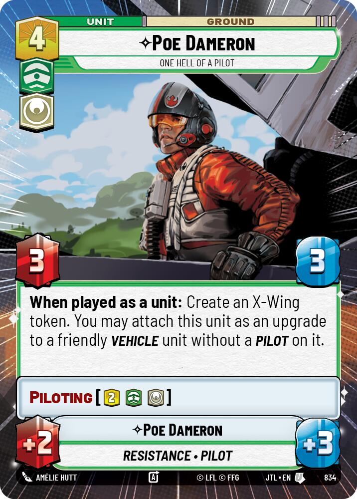 Poe Dameron - One Hell of a Pilot (834) (Hyperspace Foil) (834) [Jump to Lightspeed] | Cards and Coasters CA