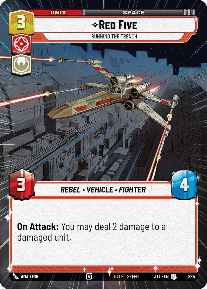 Red Five - Running the Trench (885) (Hyperspace Foil) (885) [Jump to Lightspeed] | Cards and Coasters CA