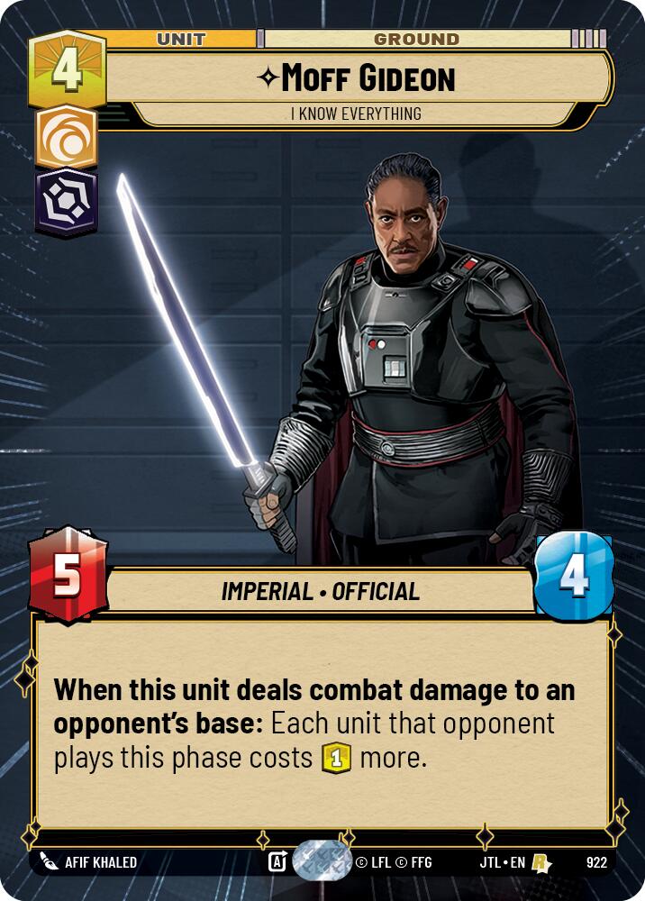 Moff Gideon - I Know Everything (922) (Hyperspace Foil) (922) [Jump to Lightspeed] | Cards and Coasters CA