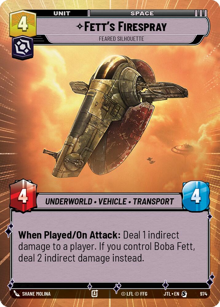 Fett's Firespray - Feared Silhouette (974) (Hyperspace Foil) (974) [Jump to Lightspeed] | Cards and Coasters CA