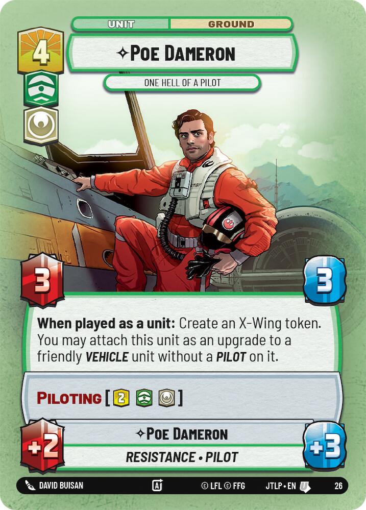 Poe Dameron - One Hell of a Pilot (Foil) (26) [Jump to Lightspeed: Weekly Play] | Cards and Coasters CA