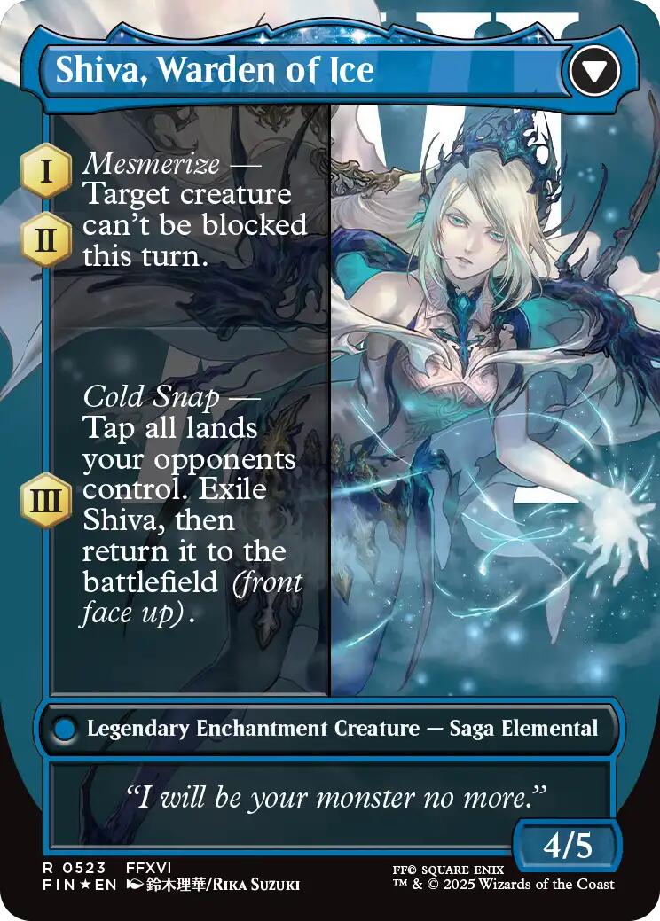 Jill, Shiva's Dominant // Shiva, Warden of Ice (Borderless) (Surge Foil) [FINAL FANTASY] | Cards and Coasters CA