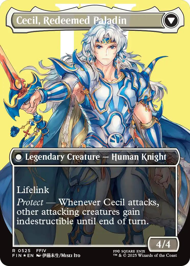 Cecil, Dark Knight // Cecil, Redeemed Paladin (Borderless) (Surge Foil) [FINAL FANTASY] | Cards and Coasters CA