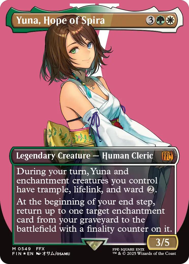 Yuna, Hope of Spira (Borderless) (Surge Foil) [FINAL FANTASY] | Cards and Coasters CA
