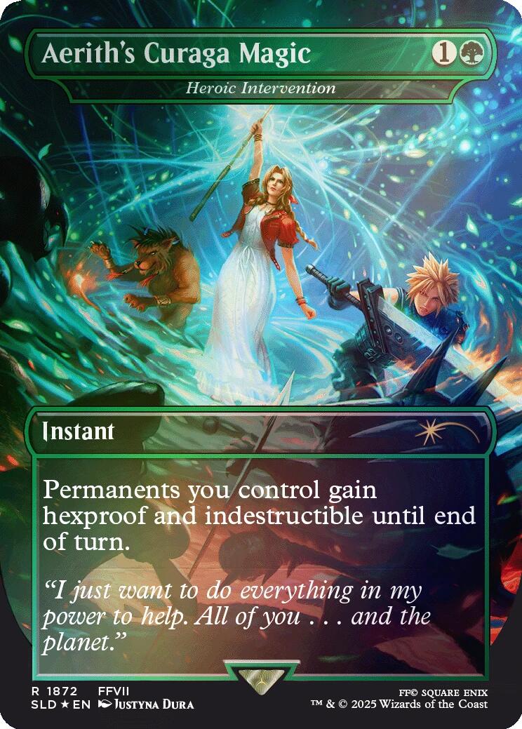Aerith's Curaga Magic - Heroic Intervention (Rainbow Foil) [Secret Lair Drop Series] | Cards and Coasters CA