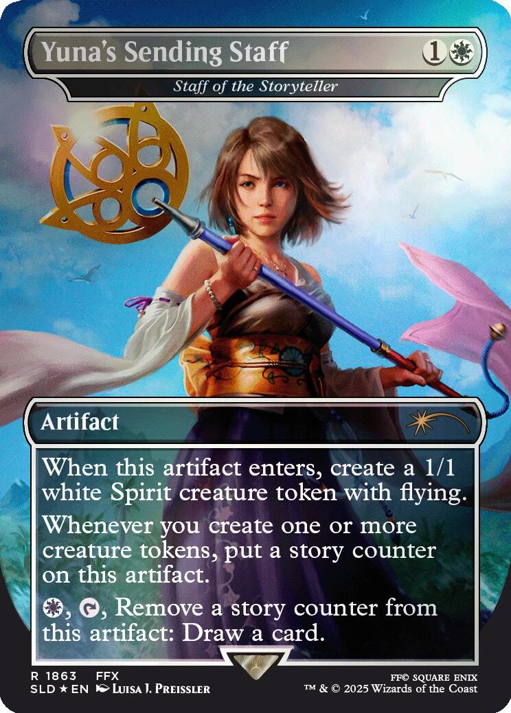 Yuna's Sending Staff - Staff of the Storyteller (Rainbow Foil) [Secret Lair Drop Series] | Cards and Coasters CA