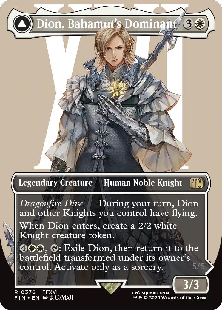 Dion, Bahamut's Dominant // Bahamut, Warden of Light (Borderless) [FINAL FANTASY] | Cards and Coasters CA