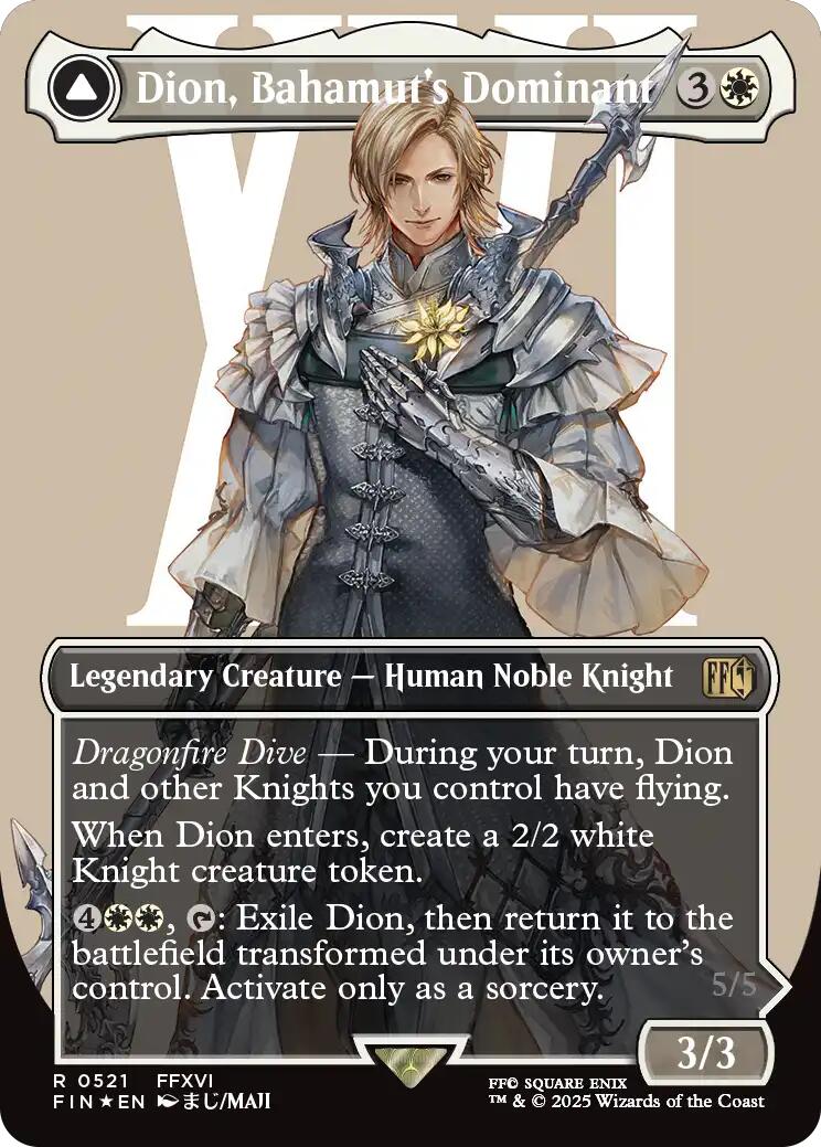 Dion, Bahamut's Dominant // Bahamut, Warden of Light (Borderless) (Surge Foil) [FINAL FANTASY] | Cards and Coasters CA